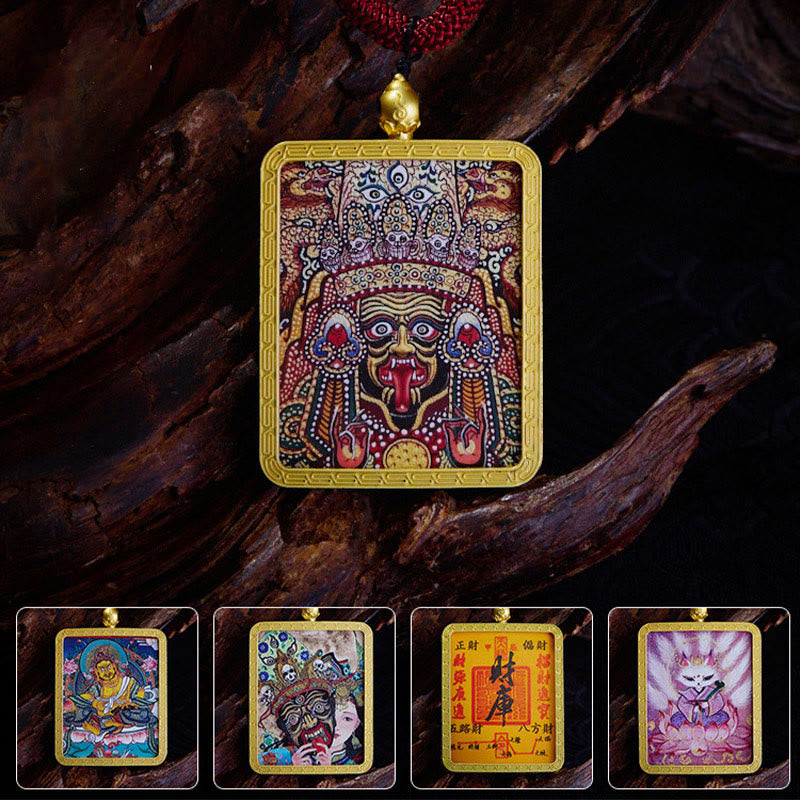 Colgante de collar con colgante de esperanza, Thangka pintado con Buddha Stones, zakiram tibetano, zorro de nueve colas, dios amarillo de la riqueza - image 1