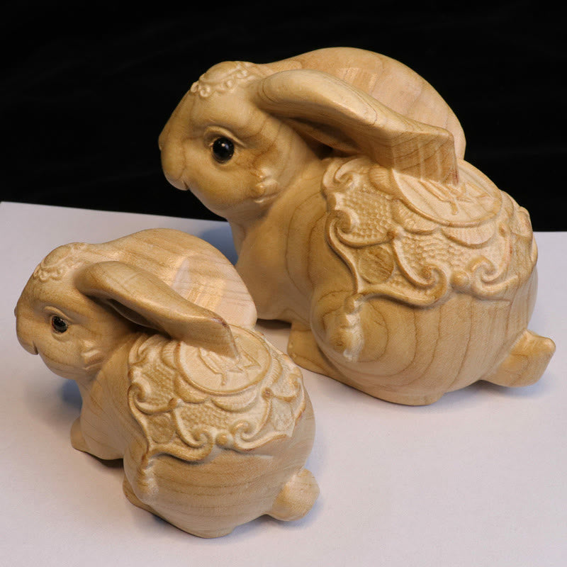 Estatua de madera de durazno con el símbolo Fu del zodiaco chino del año de la serpiente y Buddha Stones para decoración del hogar - Un conejo para la riqueza - Altura 11,5cm - image 19
