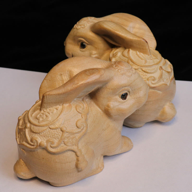 Estatua de madera de durazno con el símbolo Fu del zodiaco chino del año de la serpiente y Buddha Stones para decoración del hogar - Un personaje de Fu Conejo - Altura 11,5cm - image 20
