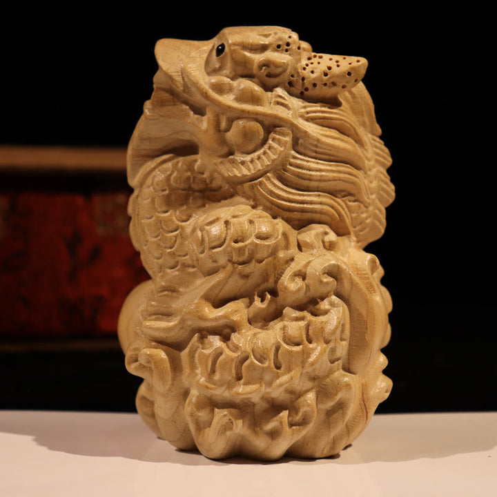 Estatua de madera de durazno con el símbolo Fu del zodiaco chino del año de la serpiente y Buddha Stones para decoración del hogar - Dragón - Altura 11,5cm - image 21