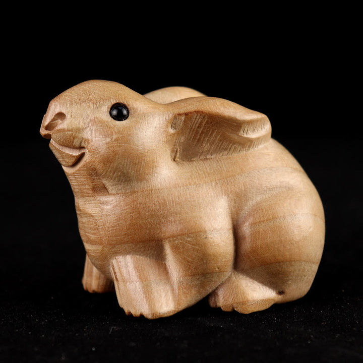 Estatua de madera de durazno con el símbolo Fu del zodiaco chino del año de la serpiente y Buddha Stones para decoración del hogar - Conejo - Altura 11,5cm - image 17