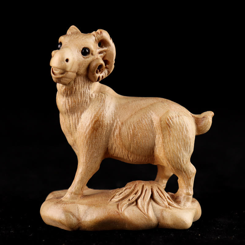 Estatua de madera de durazno con el símbolo Fu del zodiaco chino del año de la serpiente y Buddha Stones para decoración del hogar - Cabra - Altura 11,5cm - image 23
