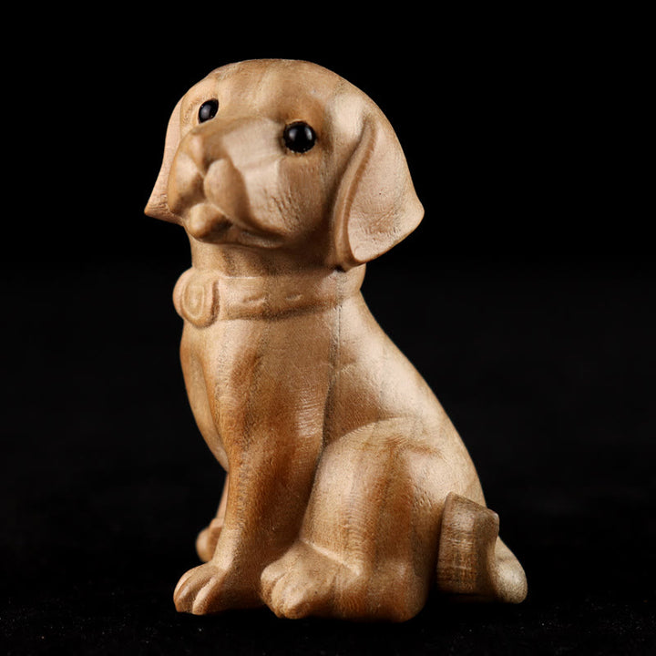 Estatua de madera de durazno con el símbolo Fu del zodiaco chino del año de la serpiente y Buddha Stones para decoración del hogar - Perro - Altura 11,5cm - image 29