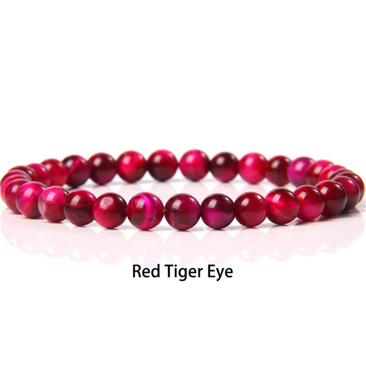 Pulsera protectora con cuentas de ojo de tigre rojo y Buddha Stones de 6 mm y cristales de varias piedras con purpurina negra