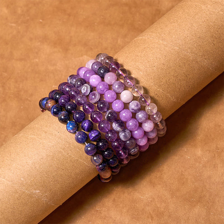 Pulsera de amor curativo con Buddha Stones Keep Calm, serie morada
