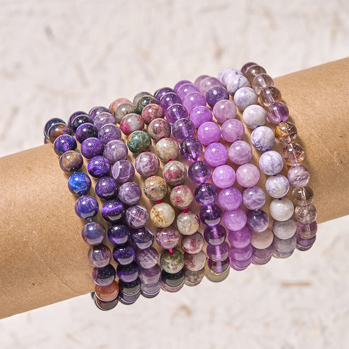 Pulsera de amor curativo con Buddha Stones Keep Calm, serie morada