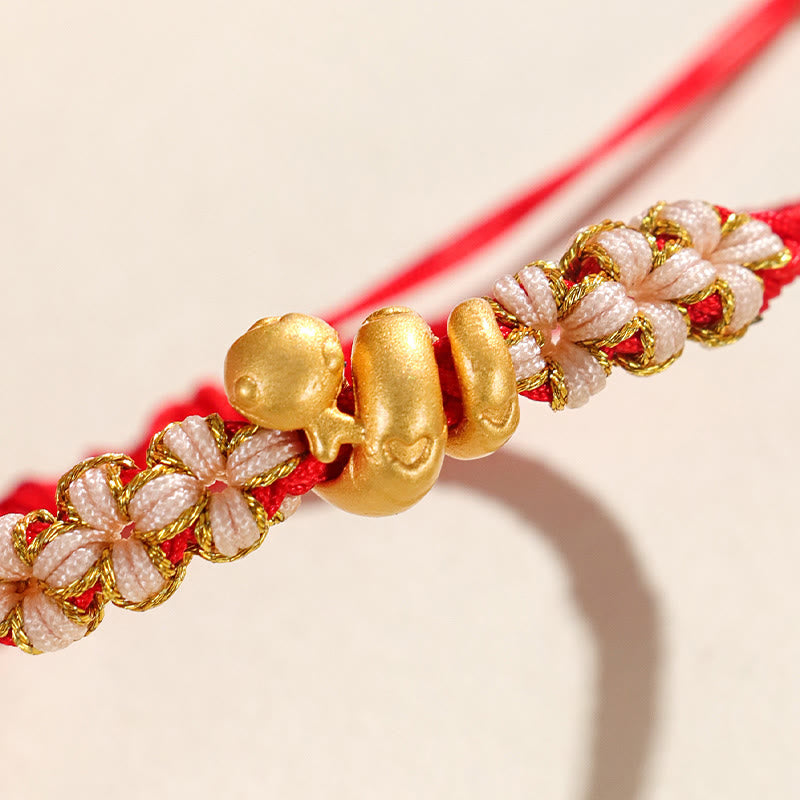 Pulsera de la suerte con forma de corazón y flor de durazno con hilo rojo del año de la serpiente en plata de ley 999 hecha a mano con Buddha Stones - image 4