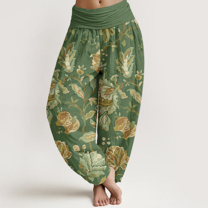 Pantalones harén con cintura elástica para mujer, diseño informal con flores y capullos en flor y Buddha Stones - Verde mar oscuro - US22,UK/AU26,EU54 (6XL) - image 5