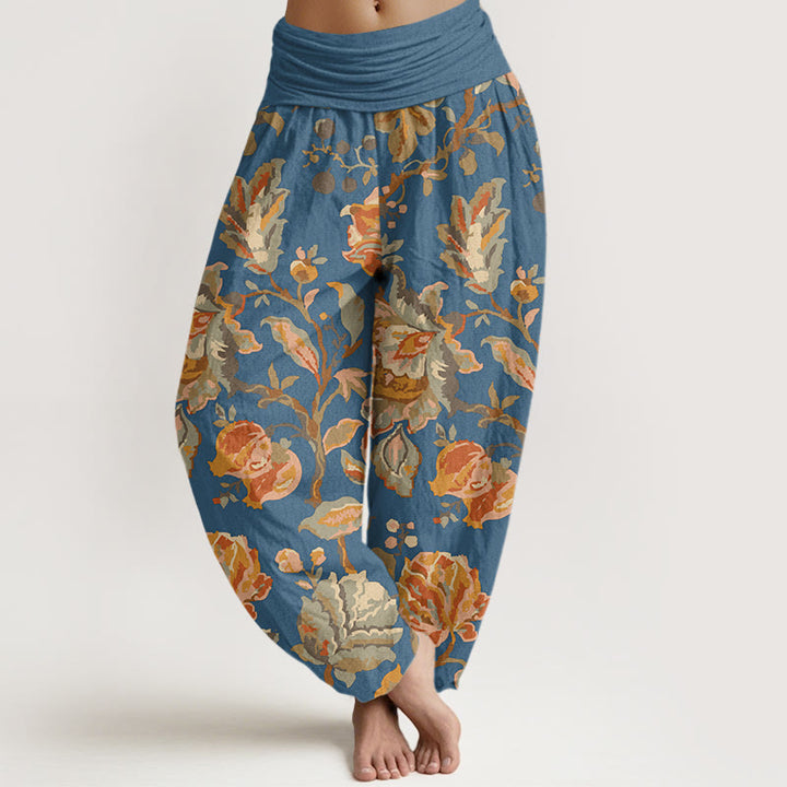 Pantalones harén con cintura elástica para mujer, diseño informal con flores y capullos en flor y Buddha Stones - Azul aciano - US22,UK/AU26,EU54 (6XL) - image 8
