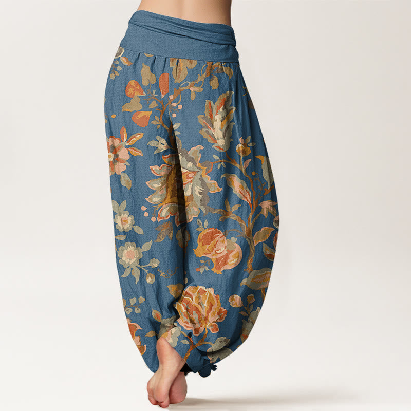 Pantalones harén con cintura elástica para mujer, diseño informal con flores y capullos en flor y Buddha Stones - image 9