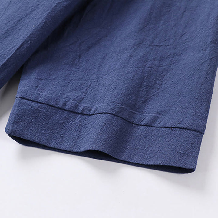 Camisa de lino y algodón con un botón y manga tres cuartos de color liso para hombre con Buddha Stones - image 11