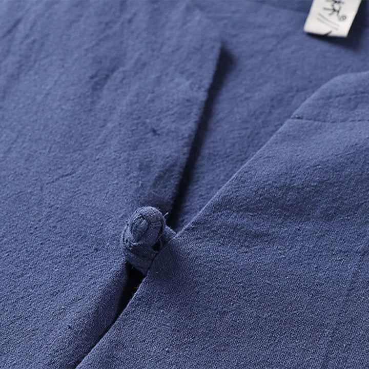 Camisa de lino y algodón con un botón y manga tres cuartos de color liso para hombre con Buddha Stones - image 10