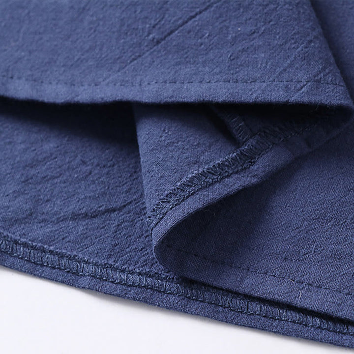 Camisa de lino y algodón con un botón y manga tres cuartos de color liso para hombre con Buddha Stones - image 12