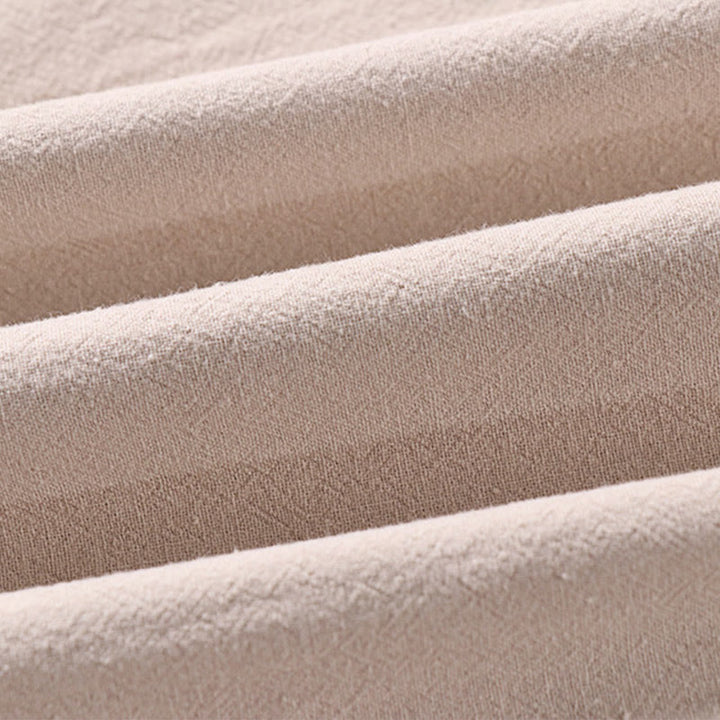 Buddha Stones Camisa informal de lino y algodón con botones delanteros y mangas tres cuartos de color liso para hombre con bolsillos