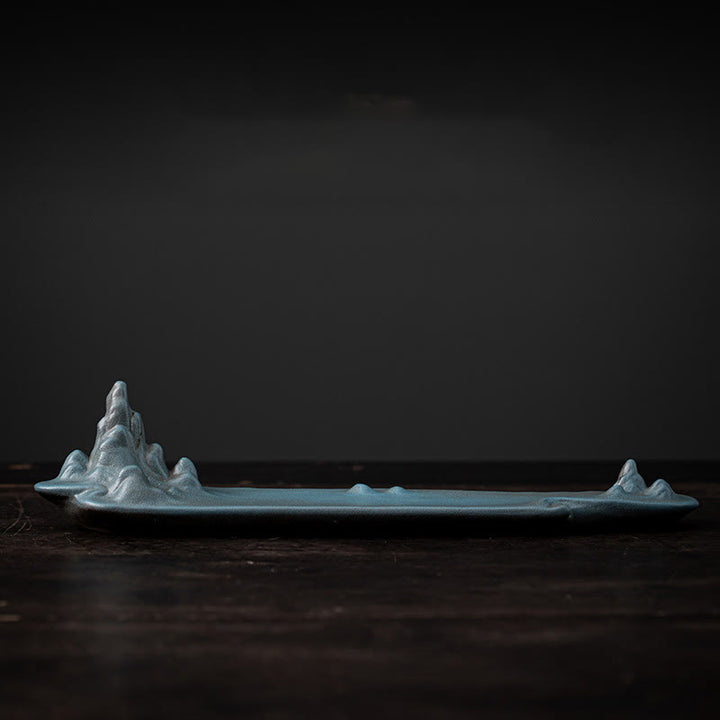 Quemador de incienso de cerámica con diseño de barco, montaña y Buddha Stones , curación espiritual, decoración