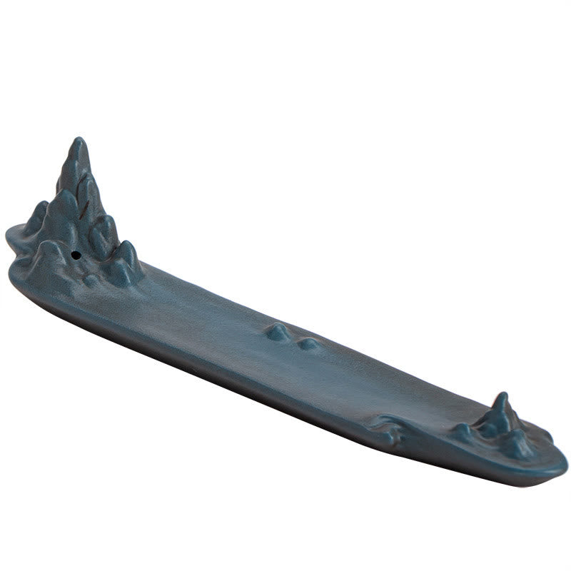 Quemador de incienso de cerámica con diseño de barco, montaña y Buddha Stones , curación espiritual, decoración