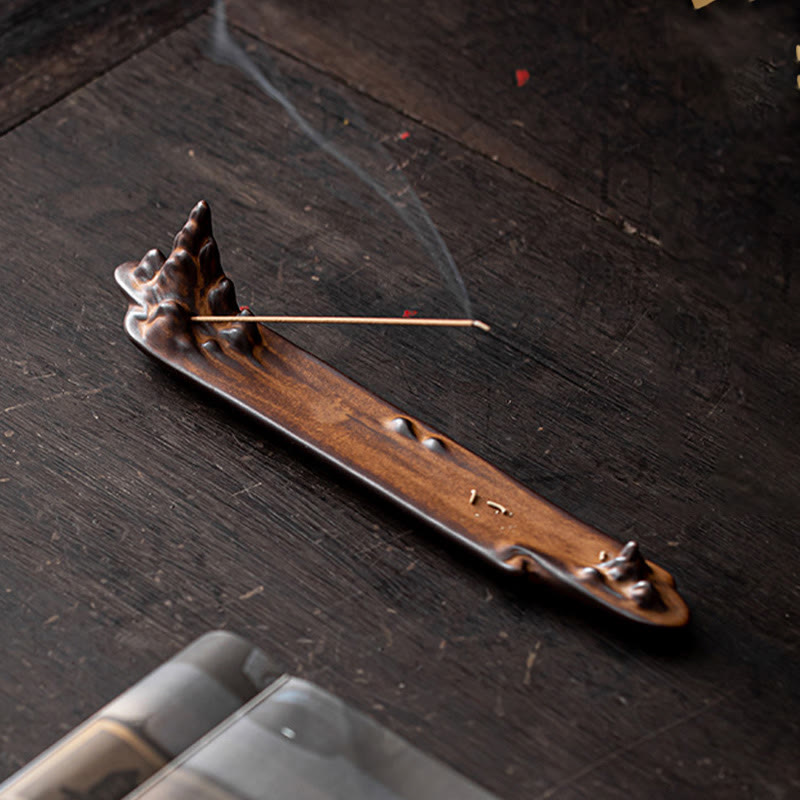 Quemador de incienso de cerámica con diseño de barco, montaña y Buddha Stones , curación espiritual, decoración