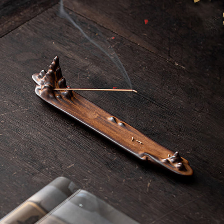 Quemador de incienso de cerámica con diseño de barco, montaña y Buddha Stones , curación espiritual, decoración