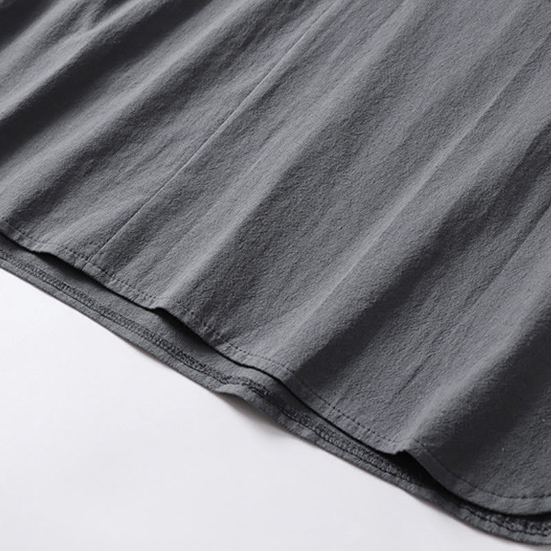 Camisa de lino y algodón con mangas tres cuartos y dos botones de color liso para hombre con estampado de Buddha Stones