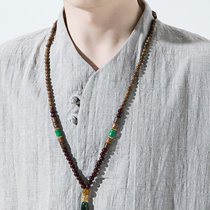 Camisa de lino y algodón con cuello en V, manga tres cuartos y dos botones, informal, de color liso, para hombre con Buddha Stones