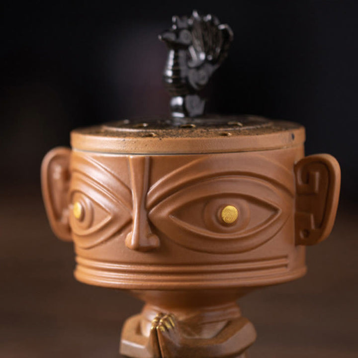 Quemador de incienso de cerámica curativo Sanxingdui con Buddha Stones para decoración de escritorio