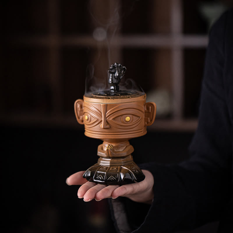 Quemador de incienso de cerámica curativo Sanxingdui con Buddha Stones para decoración de escritorio