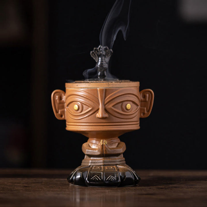Quemador de incienso de cerámica curativo Sanxingdui con Buddha Stones para decoración de escritorio