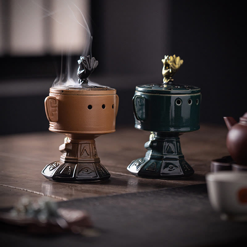 Quemador de incienso de cerámica curativo Sanxingdui con Buddha Stones para decoración de escritorio