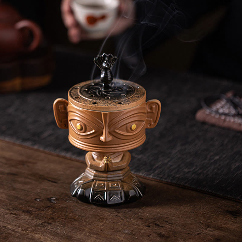 Quemador de incienso de cerámica curativo Sanxingdui con Buddha Stones para decoración de escritorio