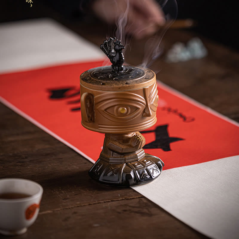 Quemador de incienso de cerámica curativo Sanxingdui con Buddha Stones para decoración de escritorio
