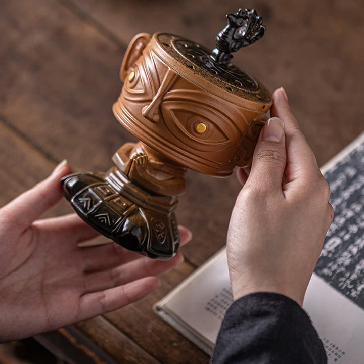 Quemador de incienso de cerámica curativo Sanxingdui con Buddha Stones para decoración de escritorio