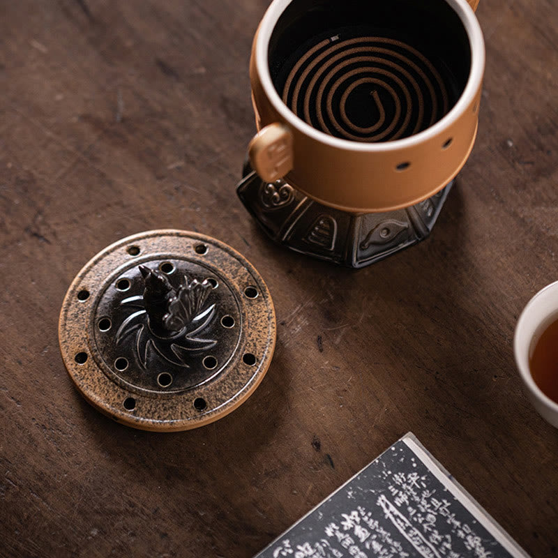 Quemador de incienso de cerámica curativo Sanxingdui con Buddha Stones para decoración de escritorio