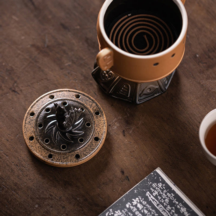 Quemador de incienso de cerámica curativo Sanxingdui con Buddha Stones para decoración de escritorio