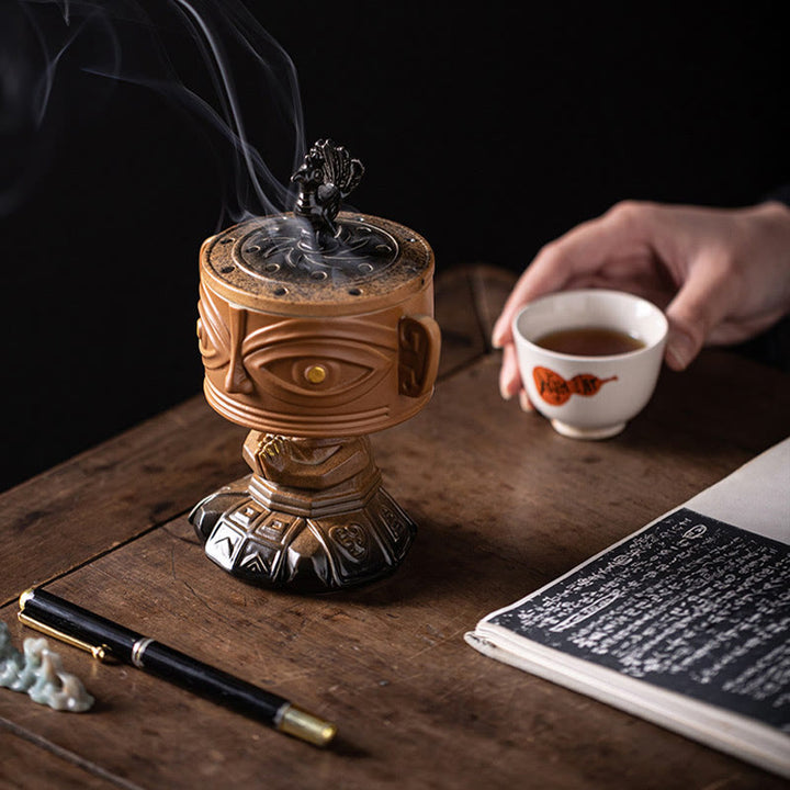 Quemador de incienso de cerámica curativo Sanxingdui con Buddha Stones para decoración de escritorio