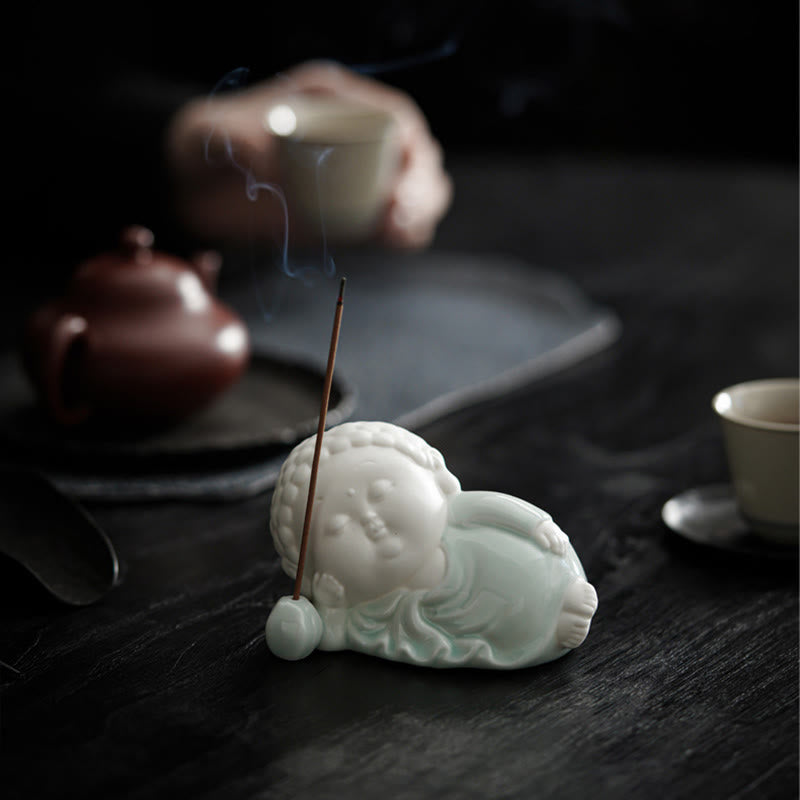 Quemador de incienso de cerámica para decoración de escritorio, con Buddha Stones , sentado, de pie y reclinado