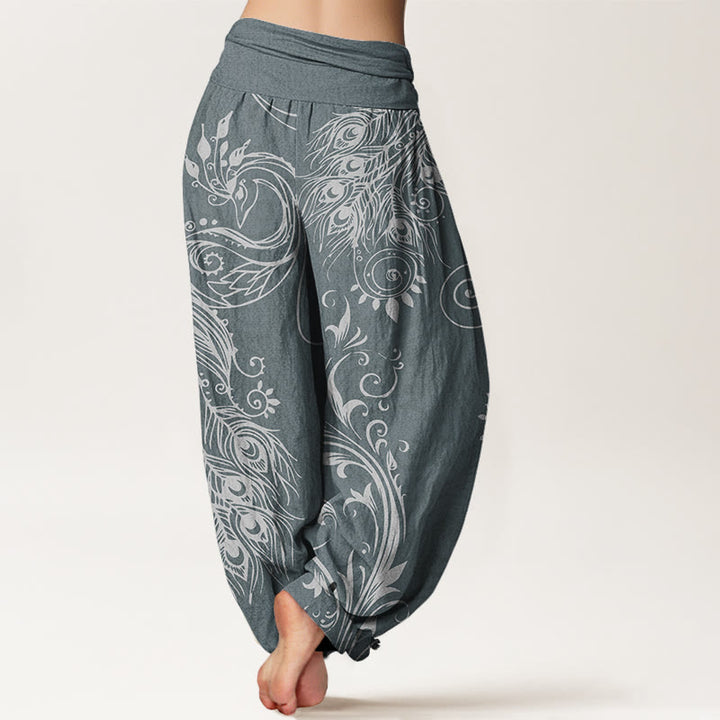 Pantalones harén con cintura elástica para mujer, diseño informal de pavo real y Buddha Stones - image 6