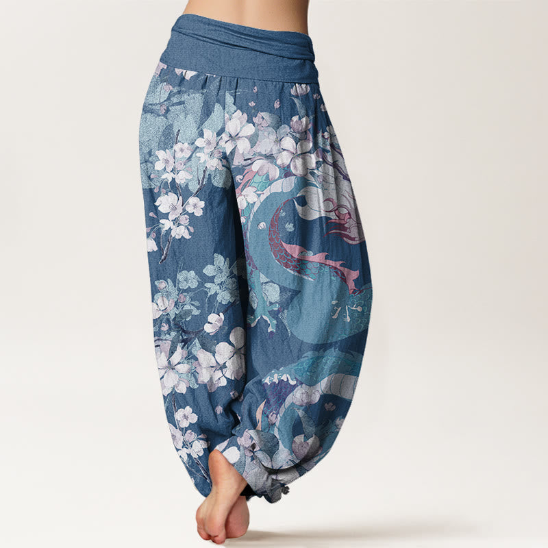 Pantalones harén con cintura elástica para mujer con diseño de flores de cerezo y dragón y Buddha Stones - image 6