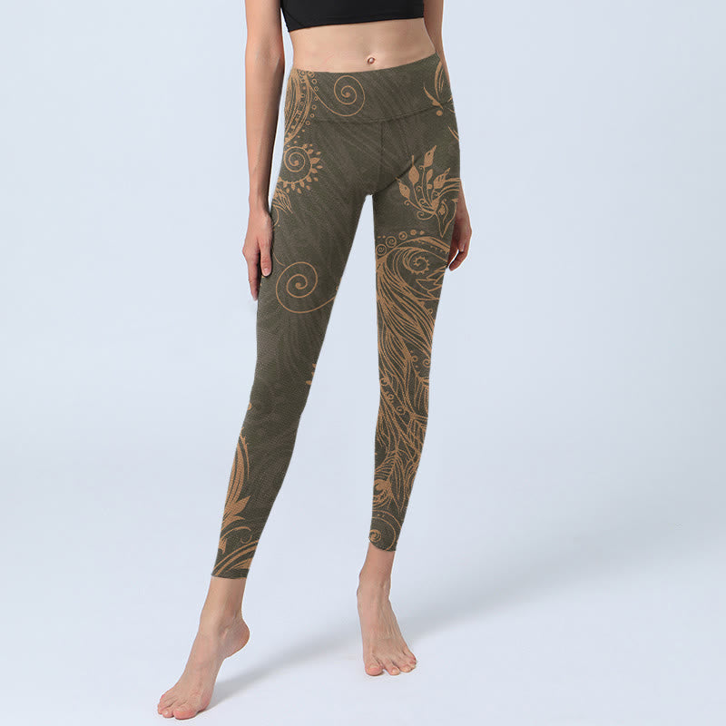 Leggings deportivos con estampado de plumas de pavo real y Buddha Stones para mujer - image 6
