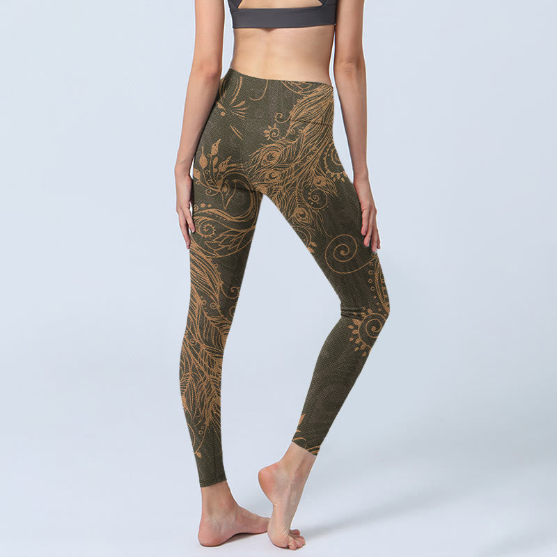 Leggings deportivos con estampado de plumas de pavo real y Buddha Stones para mujer - image 5