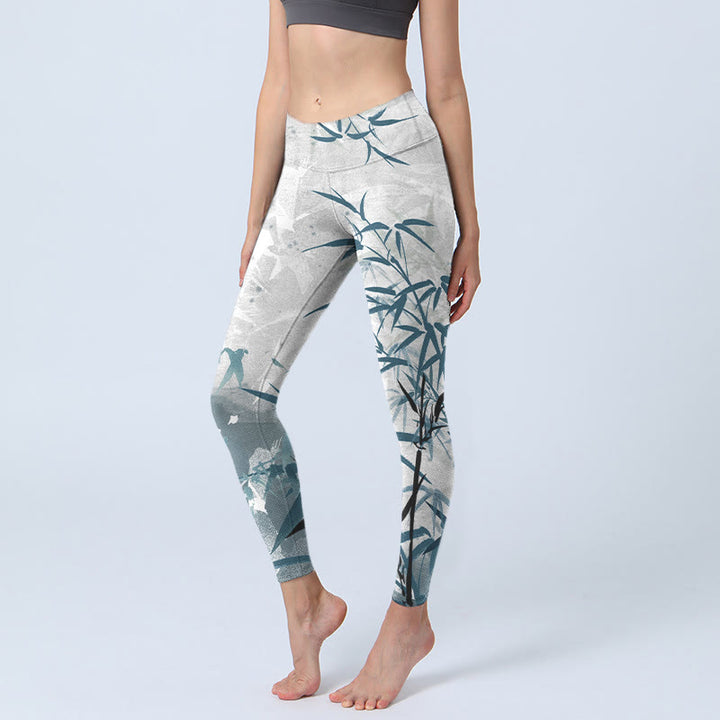 Leggings de yoga para mujer con estampado de bambú y Buddha Stones - Humo blanco - US18,UK/AU22,EU50 (4XL) - image 1