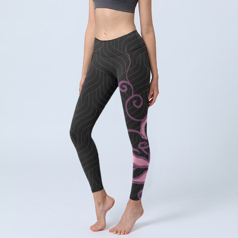 Leggings de yoga para mujer con estampado de flores de loto en color negro y rosa y Buddha Stones - Negro - US18,UK/AU22,EU50 (4XL) - image 1