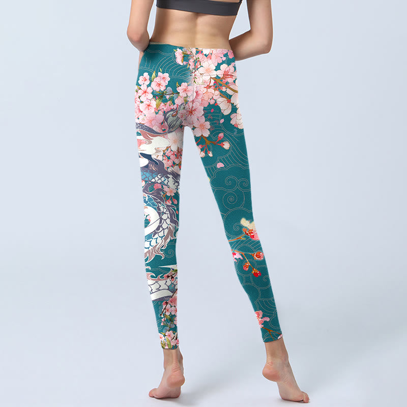 Leggings de yoga para mujer con estampado de flores de cerezo, dragón y piedras de Buddha Stones - image 7