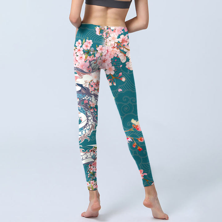 Leggings de yoga para mujer con estampado de flores de cerezo, dragón y piedras de Buddha Stones - image 7