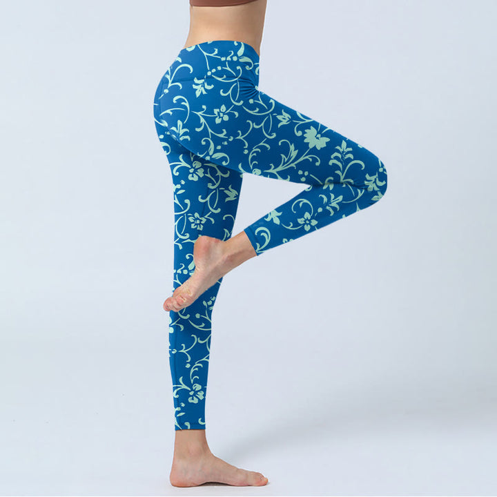 Leggings de yoga para mujer con estampado de flores, plantas y enredaderas y Buddha Stones - image 5