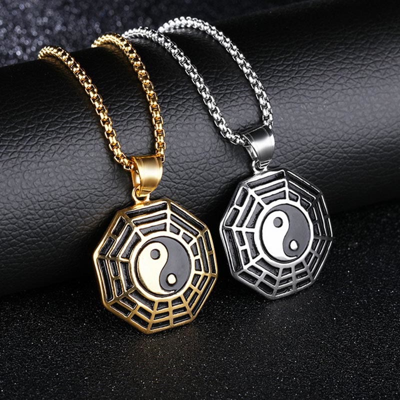 Colgante de collar con patrón de Yin Yang, Bagua, de acero y titanio y Buddha Stones - image 19