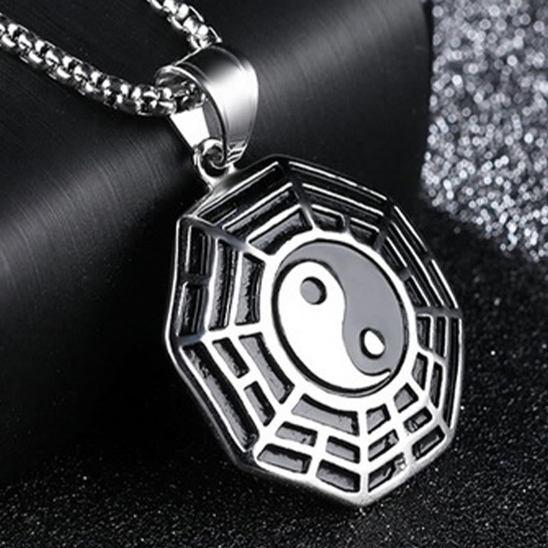 Colgante de collar con patrón de Yin Yang, Bagua, de acero y titanio y Buddha Stones - image 13