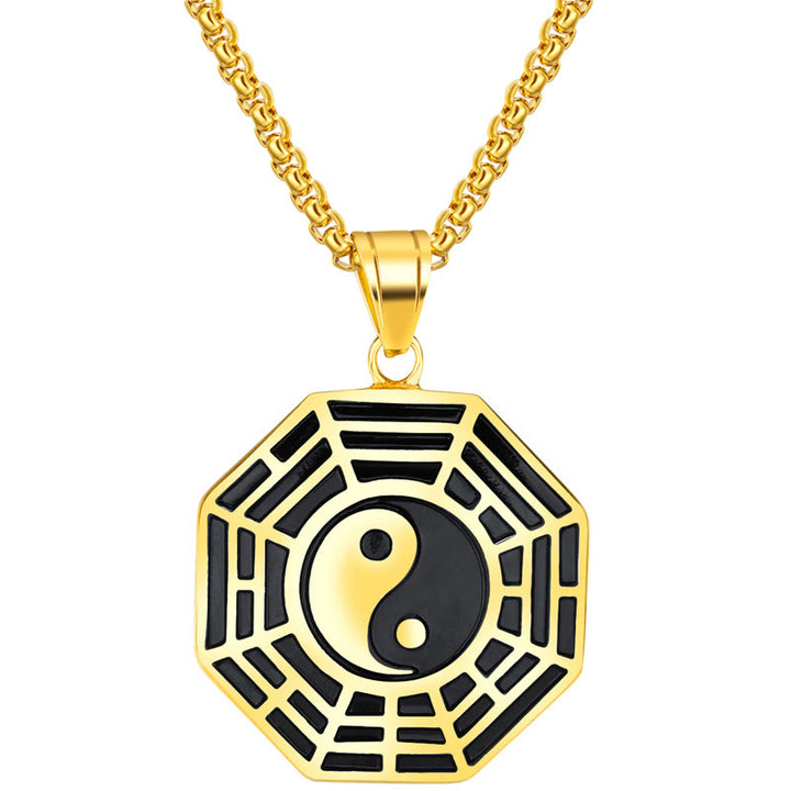 Colgante de collar con patrón de Yin Yang, Bagua, de acero y titanio y Buddha Stones - image 6