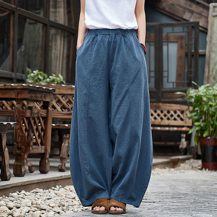 Pantalones de mujer de algodón y ramio con forro polar y cintura elástica de color liso y casual con Buddha Stones y bolsillos - Azul acero - US4,UK/AU8,EU36 (L) - image 28