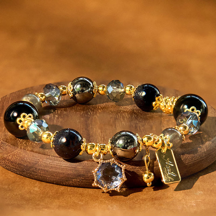 Pulsera de fuerza de piedra arenisca azul, hematita y obsidiana negra natural de Buddha Stones