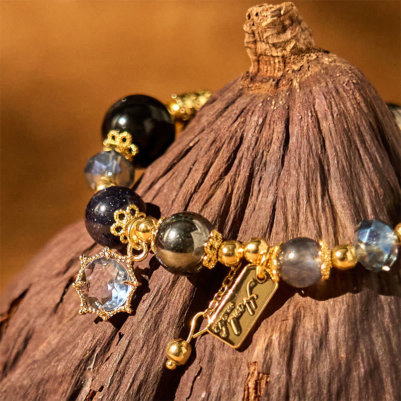Pulsera de fuerza de piedra arenisca azul, hematita y obsidiana negra natural de Buddha Stones